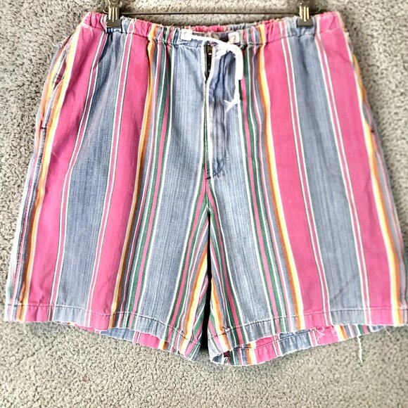 Vintage 90s Cross Colours Striped Shorts Multi Color Preppy HipHop Retro Size 36 - Picture 1 of 7